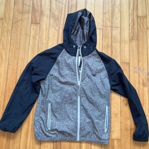 Hollister Lightweight Hooded Windbreaker Jacket Black Grey Colorblock Men Size S